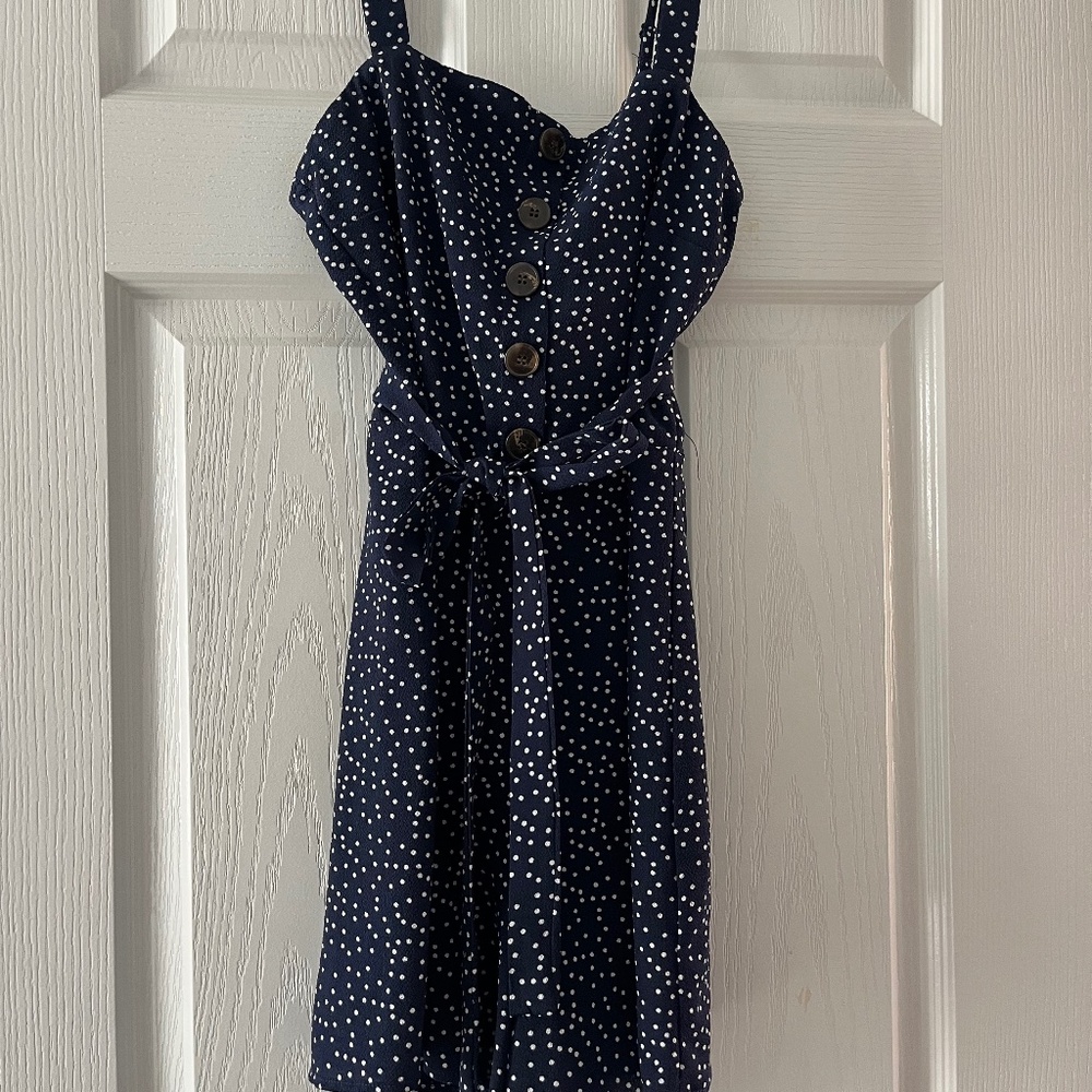 Navy blue and white dot romper